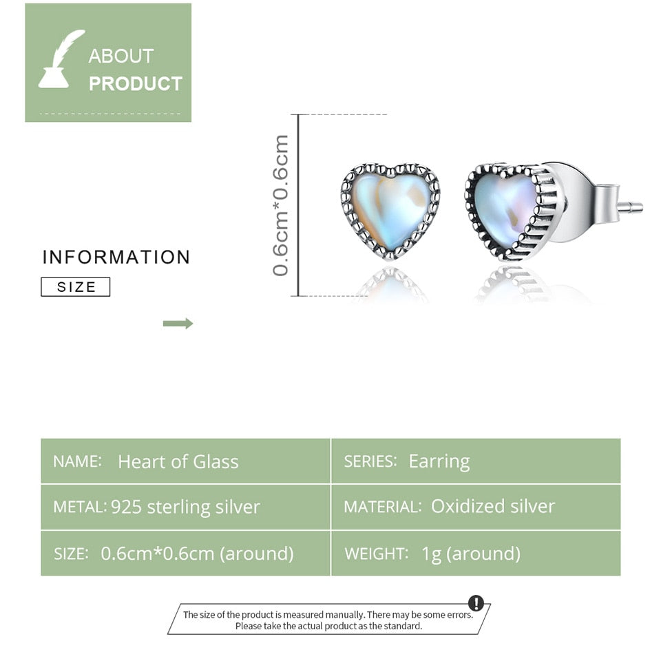Eternal Charms: Heart of Glass Stud Earrings in Genuine 925 Sterling Silver
