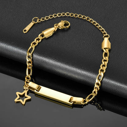 Unisex Stainless Steel Baby Name Bracelet with Crown Charm – Personalized Custom Engraved Adjustable ID Bracelet for Kids