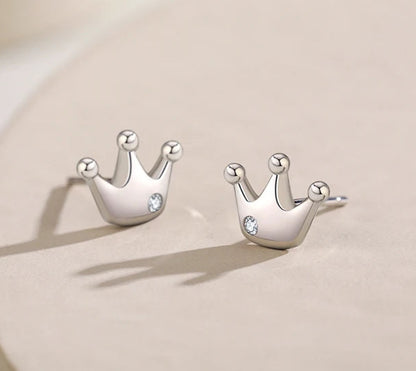 925 Sterling Silver Crown Stud Earrings 👑 | Dainty Hypoallergenic Jewelry for Girls & Women – Petite Royal Sparkle!