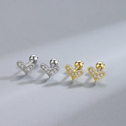 Vintage 925 Sterling Silver/ Gold Plated Small Heart CZ Screw-Back Earrings for Girls – Fine Jewellery!