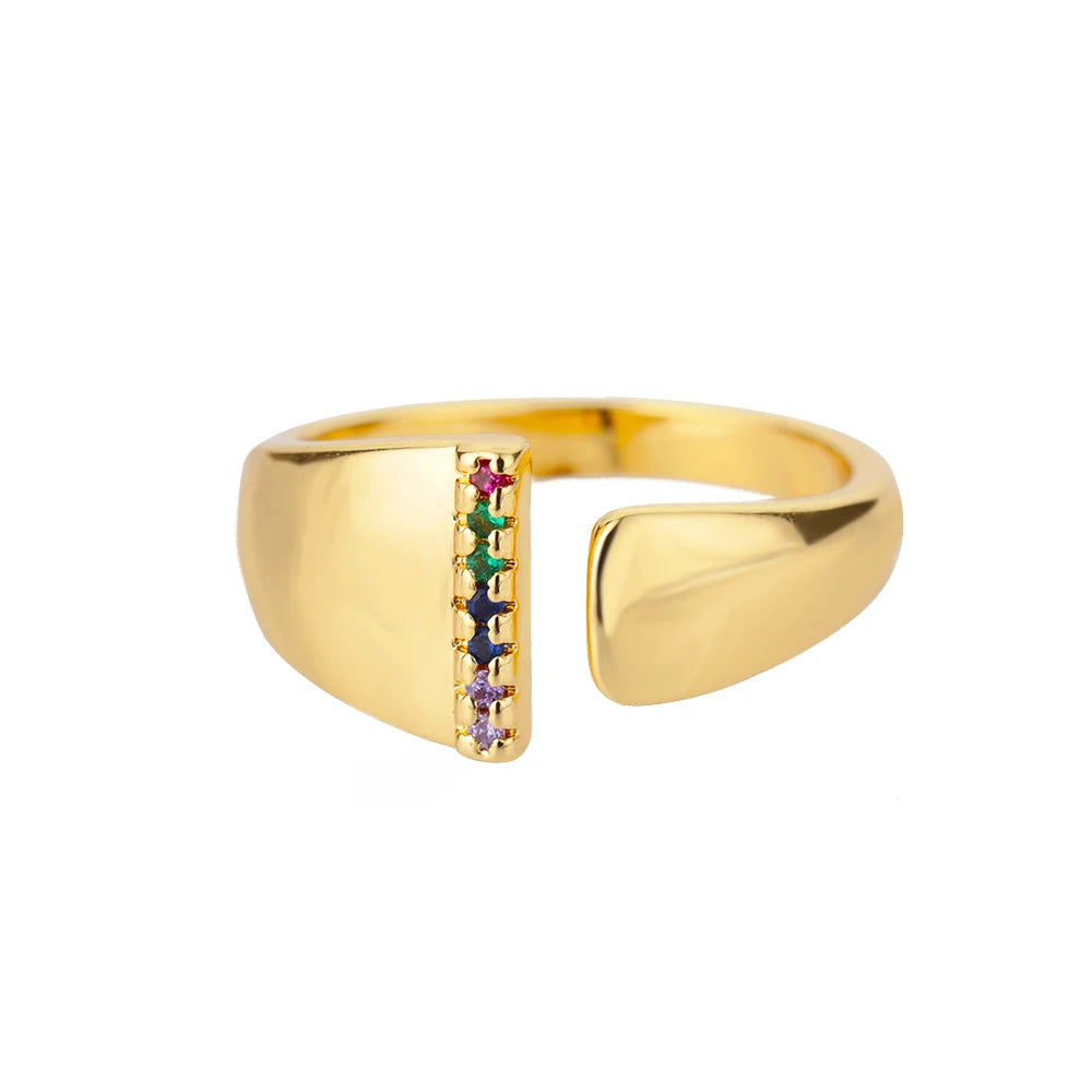 Adjustable Initial Letter Ring 18K Gold Plated | Multi-Colour Zircon Alphabet Ring for Women & Men | Elegant Birthday Gift!