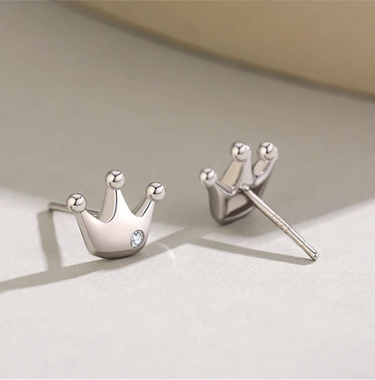 925 Sterling Silver Crown Stud Earrings 👑 | Dainty Hypoallergenic Jewelry for Girls & Women – Petite Royal Sparkle!