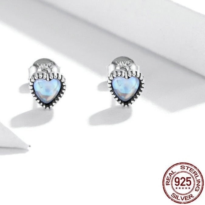 Eternal Charms: Heart of Glass Stud Earrings in Genuine 925 Sterling Silver