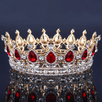 Rule with Radiance: Baroque Royal Queen King Rhinestone Round Crowns for Pageants, Photoshoots, and Parties!