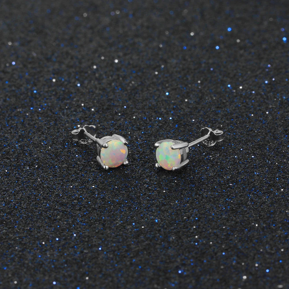 Timeless Elegance: Classic Opal Earrings for Girls - Round, Small 925 Sterling Silver Stud Earrings That Sparkle with Subtle Sophistication!