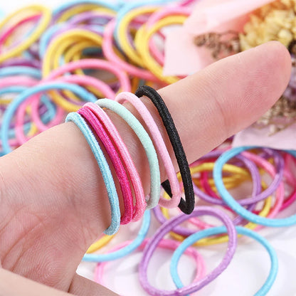 100Pcs Girls Elastic Hair Bands | 3cm Basic Rubber Hair Ties | Kids Ponytail Bands & Everyday Hair Accessories!