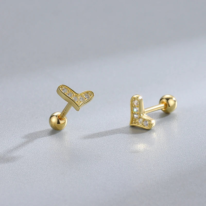 Vintage 925 Sterling Silver/ Gold Plated Small Heart CZ Screw-Back Earrings for Girls – Fine Jewellery!