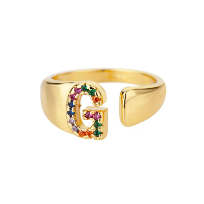 Adjustable Initial Letter Ring 18K Gold Plated | Multi-Colour Zircon Alphabet Ring for Women & Men | Elegant Birthday Gift!