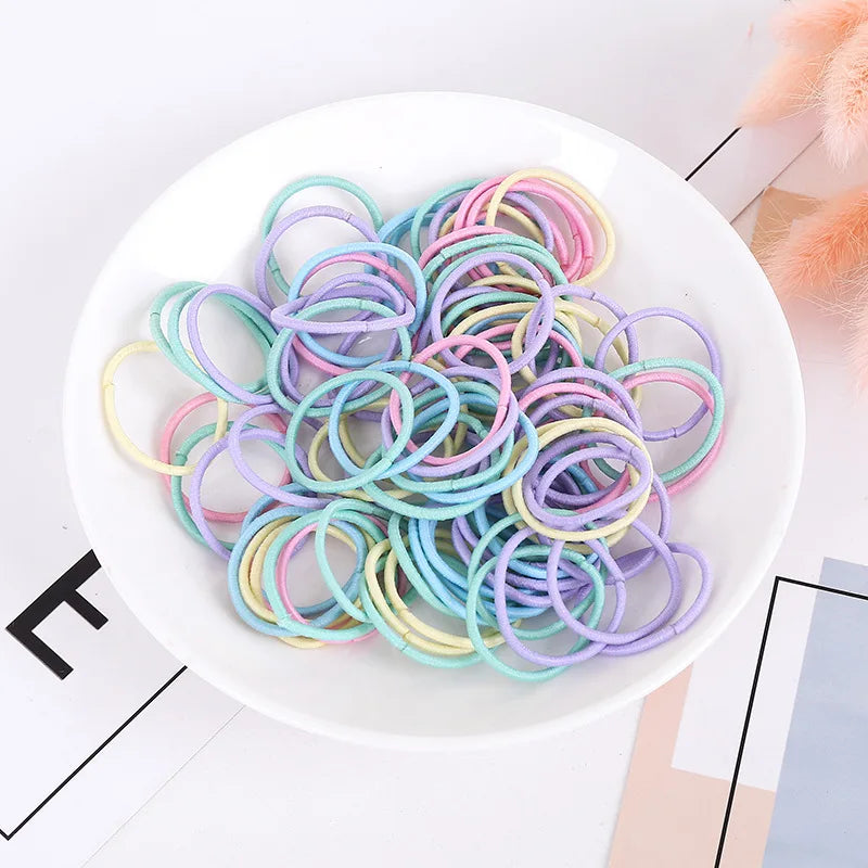 100Pcs Girls Elastic Hair Bands | 3cm Basic Rubber Hair Ties | Kids Ponytail Bands & Everyday Hair Accessories!