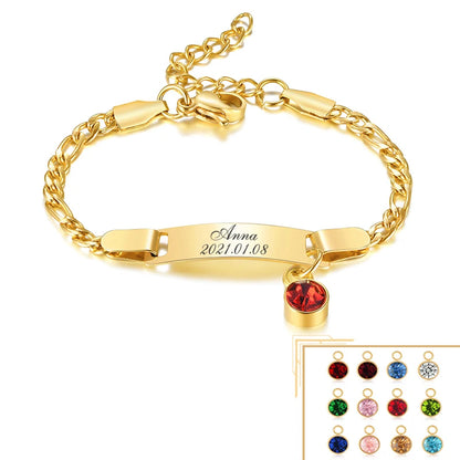 Celebrate Milestones: Engravable Link Chain Bracelet with Name Birth Date Plate!