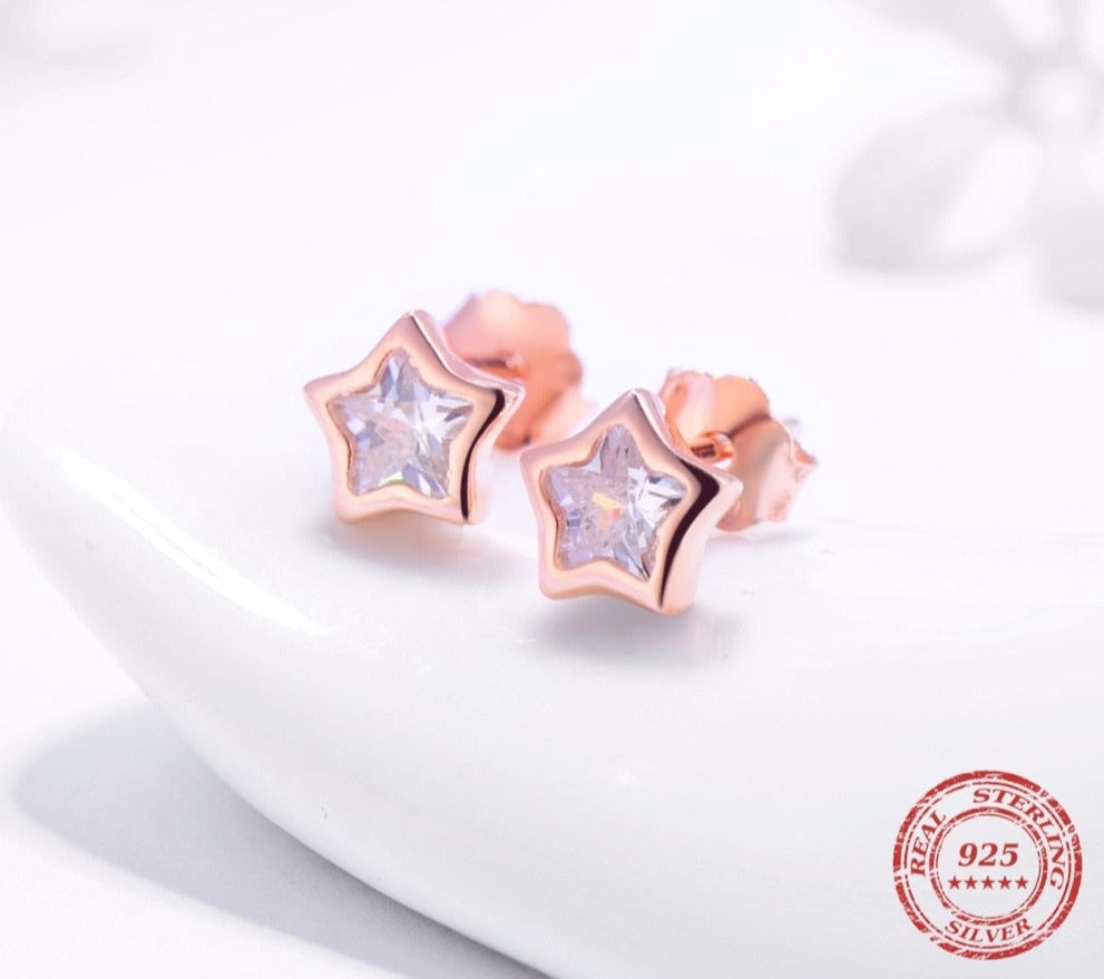 Exquisite Top-Quality Cubic Zirconia Star Earrings - Hypoallergenic 925 Sterling Silver Studs for Girls, Teens, Women - Kids Jewellery Shop