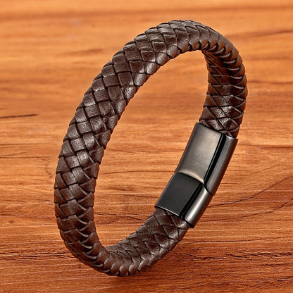 Premium Boys Bracelet - Stainless Steel Magnetic Clasp Woven Real Leather Bracelet| Fashion Accessory & Birthday Gift