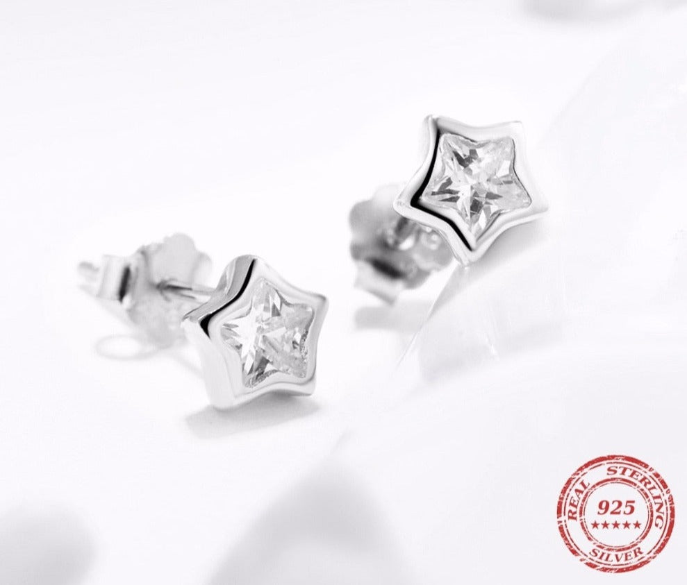 Exquisite Top-Quality Cubic Zirconia Star Earrings - Hypoallergenic 925 Sterling Silver Studs for Girls, Teens, Women - Kids Jewellery Shop