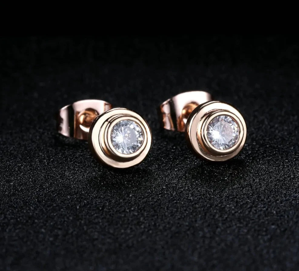 Timeless Elegance: Cubic Zirconia Stud Earrings in Rose Gold, Gold, and Silver - Fashionable Jewelry Gift for Her! - Kids Jewellery Shop