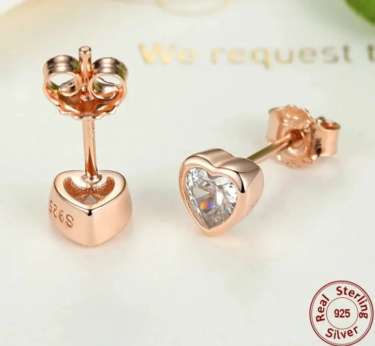 Cute Clear CZ 925 Sterling Silver Heart Stud Earrings - Exquisite Fine Jewelry for Girls, Teens, Women!