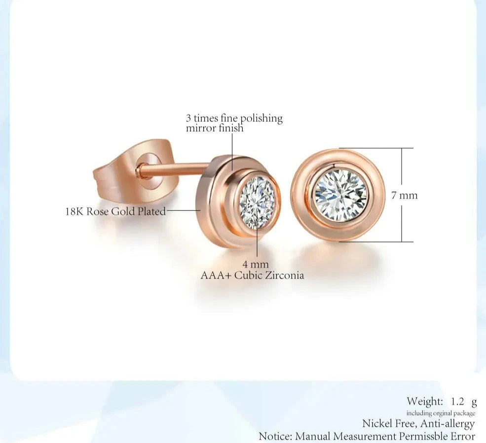 Timeless Elegance: Cubic Zirconia Stud Earrings in Rose Gold, Gold, and Silver - Fashionable Jewelry Gift for Her! - Kids Jewellery Shop
