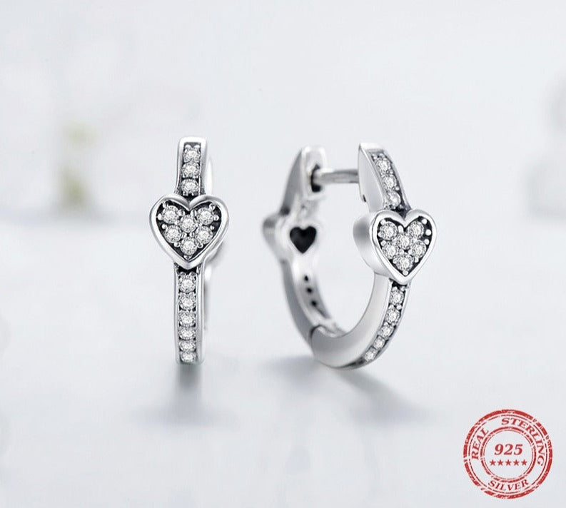 Radiant Love: 100% Real 925 Sterling Silver CZ Heart Hoop Earrings - Hypoallergenic Glamour for Girls, Teens, Women!