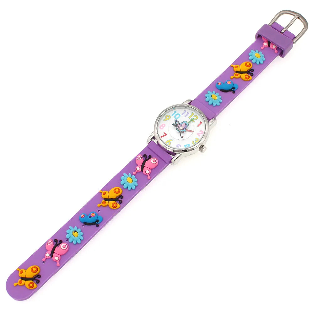 Time to Soar with Style: Girls' Waterproof 3D Butterfly Cartoon Watch - A Colorful Kids' Quartz Timepiece!