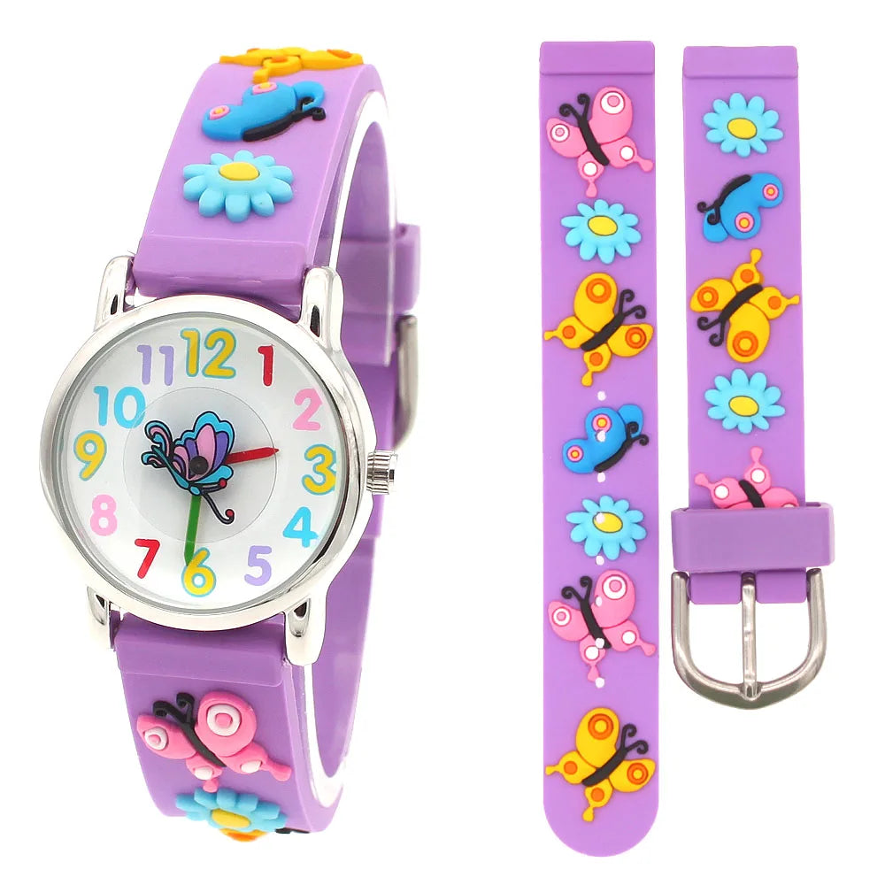Fluttering Elegance: Waterproof 3D Cartoon Timepiece for Kids - A Charming and Reliable Companion for Stylish Children!