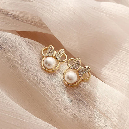 Exquisite 925 Sterling Silver Bowknot Pearl Zircon Stud Earrings for Girls – Elegant Party Jewellery Gift!