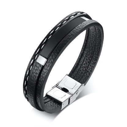 Personalised Stainless Steel Leather Bracelet for Boys & Teens | Engravable Multi-Layer ID Bangle | Birthday Gift!