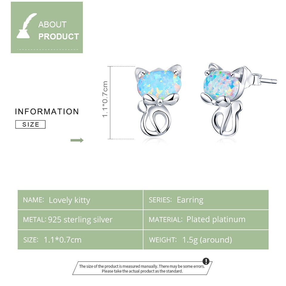 Whiskers of Whimsy: Genuine 925 Sterling Silver Blue Opal Cute Cat Stud Earrings - Fashion Jewelry Gifts for Girls, Teens, and Women!
