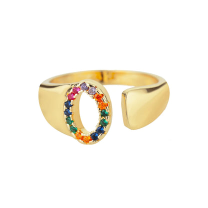Adjustable Initial Letter Ring 18K Gold Plated | Multi-Colour Zircon Alphabet Ring for Women & Men | Elegant Birthday Gift!
