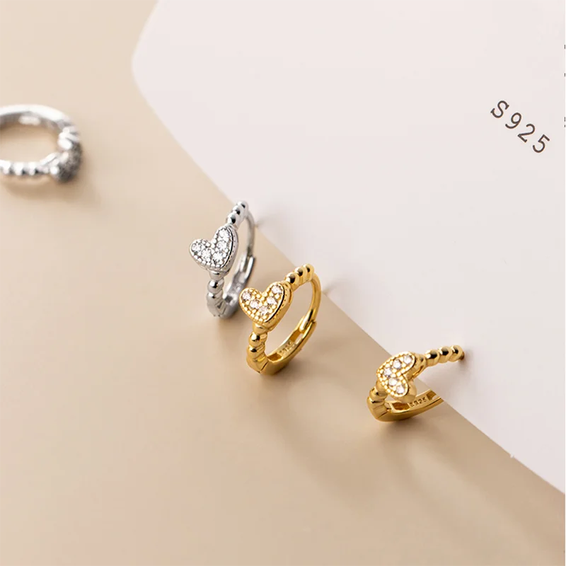 Heartfelt Elegance: Real 925 Sterling Silver and Zircon Heart Hoop Earrings - A Perfect Gift for Girls, Teens, and Women!