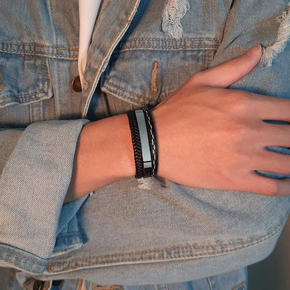 Personalised Stainless Steel Leather Bracelet for Boys & Teens | Engravable Multi-Layer ID Bangle | Birthday Gift!