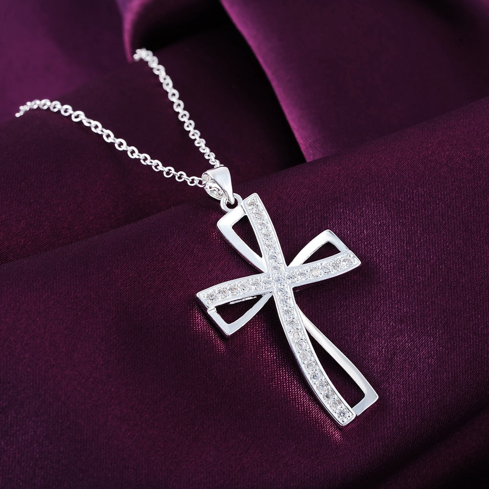 Divine Radiance: 925 Sterling Silver Cross AAA Zircon Pendant Necklace!