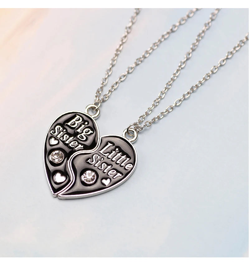 2PCS Big Sister Little Sister Heart Necklace Set for Girls | BFF Friendship Spliced Pendant Birthday Gift
