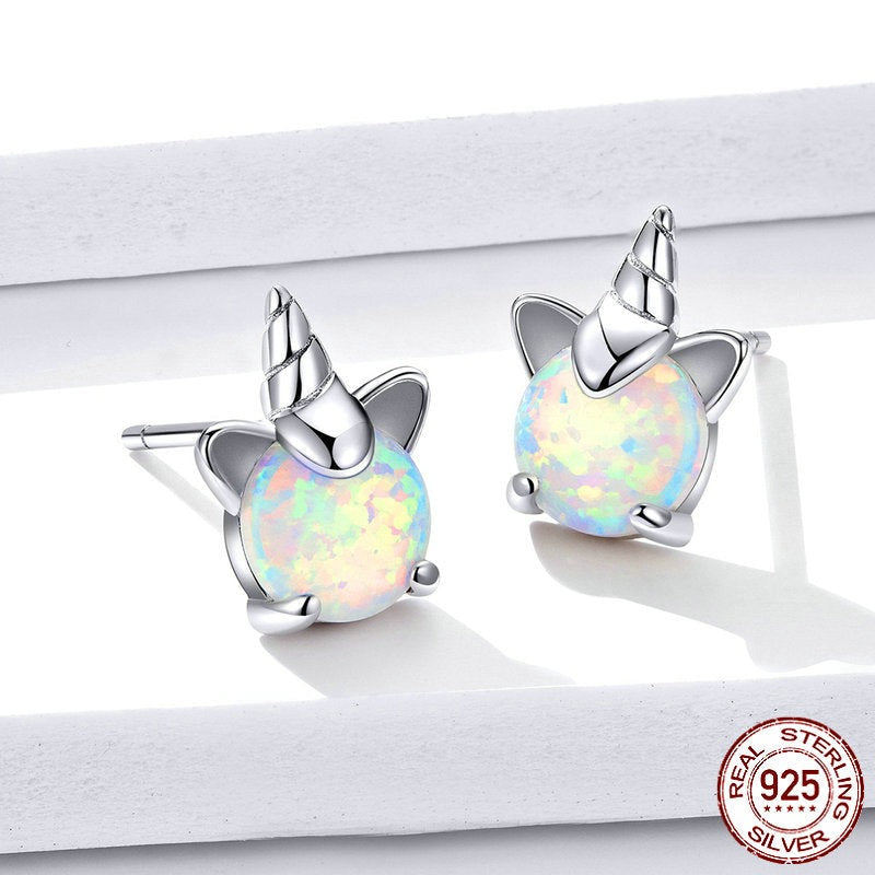 Captivating Opal Unicorn Stud Earrings: Magical Sterling Silver Jewellery for Girls!
