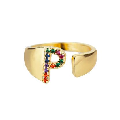 Adjustable Initial Letter Ring 18K Gold Plated | Multi-Colour Zircon Alphabet Ring for Women & Men | Elegant Birthday Gift!