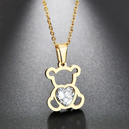 🐻 Cartoon Bear Crystal Pendant Necklace – Retro Fashion Jewelry for Boys & Girls | Cute Kids Gift 🎁 | Vintage Aesthetic Charm ✨