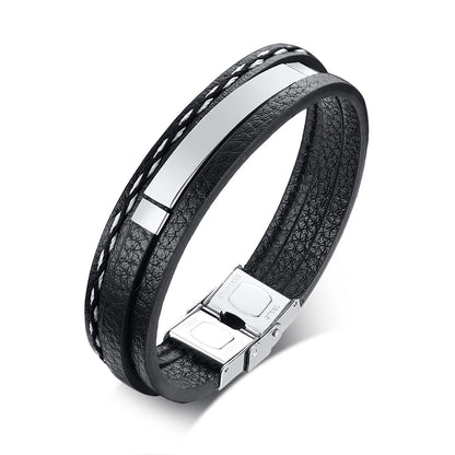 Personalised Stainless Steel Leather Bracelet for Boys & Teens | Engravable Multi-Layer ID Bangle | Birthday Gift!