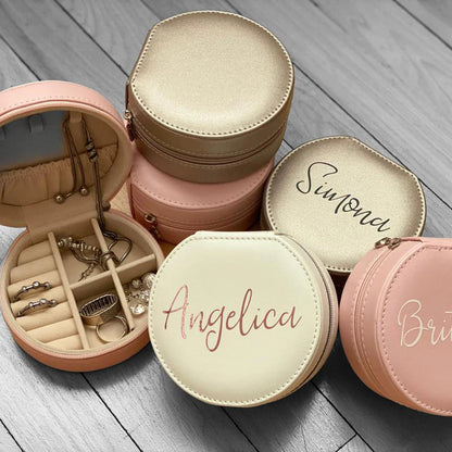 Personalised Jewellery Box for Girls | Custom Travel Jewellery Case | PU Leather Organiser | Bridesmaid, Birthday & Christmas Gift.