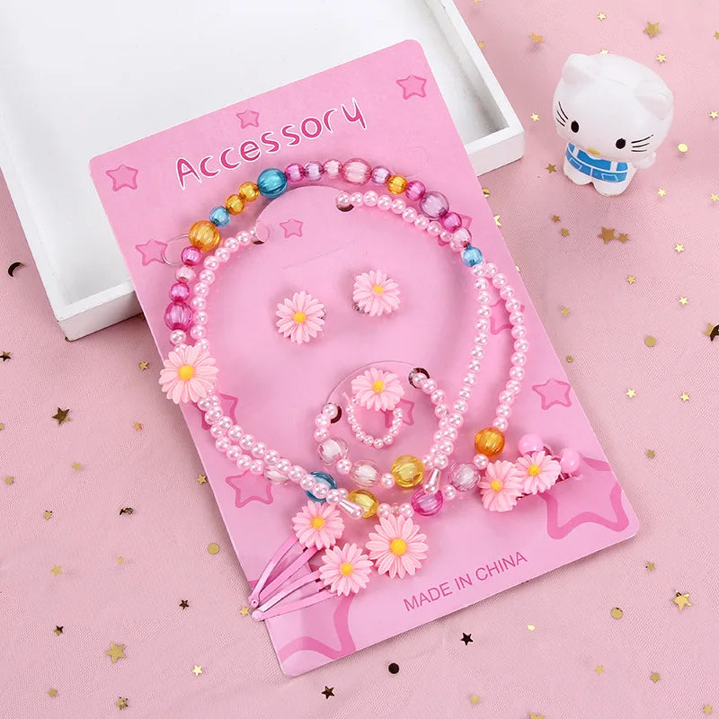 Sparkling Pearls: 10-Piece Children's Jewelry Set with Hair Accessories - Perfect Gift for Girls!