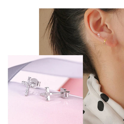 Sparkling Sterling Silver Cross Stud Earrings – Elegant Crystal Earrings for Girls & Boys, Kids Jewellery Gift!