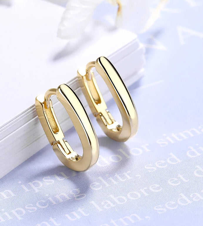 925 Sterling Silver 18K Gold U-Shaped Earrings for Girls – Simple Glossy Minimalist Jewellery Gift!
