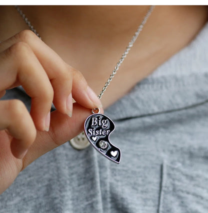 2PCS Big Sister Little Sister Heart Necklace Set for Girls | BFF Friendship Spliced Pendant Birthday Gift