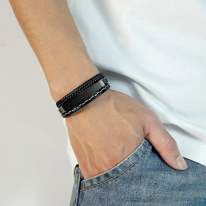 Personalised Stainless Steel Leather Bracelet for Boys & Teens | Engravable Multi-Layer ID Bangle | Birthday Gift!
