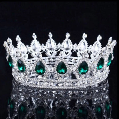 Rule with Radiance: Baroque Royal Queen King Rhinestone Round Crowns for Pageants, Photoshoots, and Parties!