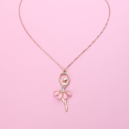 Pink Ballet Girl Pendant Necklace – Delicate Versatile Chain, Simple Elegant Jewellery Gift for Girls