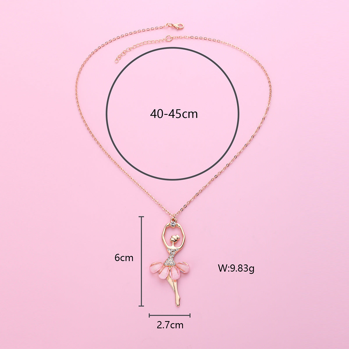 Pink Ballet Girl Pendant Necklace – Delicate Versatile Chain, Simple Elegant Jewellery Gift for Girls