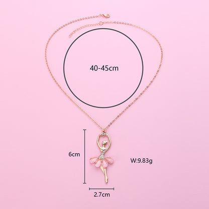 Pink Ballet Girl Pendant Necklace – Delicate Versatile Chain, Simple Elegant Jewellery Gift for Girls