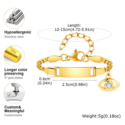 Gold bracelet with heart and eye charm