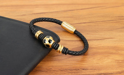 Score Big with Our Hand-Woven Leather Football Bracelet for Boys!