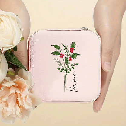 Personalised Birth Flower Jewellery Box with Name | Travel Jewellery Organiser | Birthday Gift for Girls & Women!