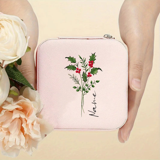 Personalised Birth Flower Jewellery Box with Name | Travel Jewellery Organiser | Birthday Gift for Girls & Women!