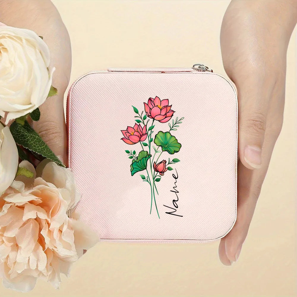 Personalised Birth Flower Jewellery Box with Name | Travel Jewellery Organiser | Birthday Gift for Girls & Women!